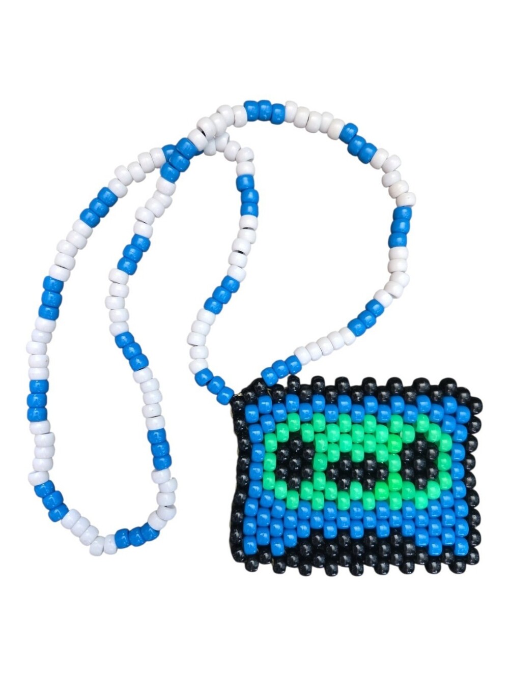 Handmade Blue & Green Pony Bead Mixtape Necklace